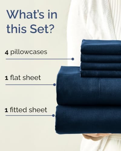 King 6 Piece Bed Sheet Set - Comfy, Breathable & Cooling Sheets - Dark Blue - Image 2