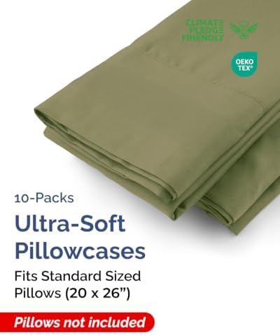 Standard Pillow Cases - 10 Pack Pillowcase Covers - 20" x 26" (Sage Green) - Image 2