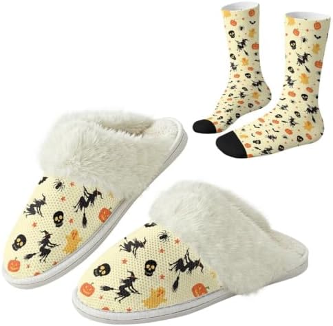 Fuzzy Slippers for Women Washable Cotton Slippers with Crew Socks by Unknown