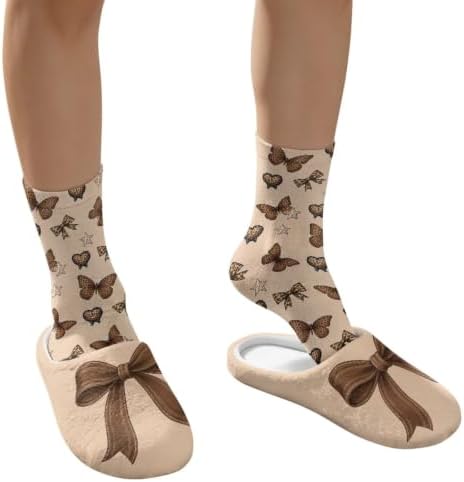 Jeiento Winter Fuzzy Slipper and Crew Socks for Women,Adult Slip-on Close Toe House Slipper,Flat Comfort home Slides - Image 4