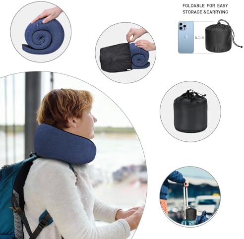 Neck Travel Pillows for Airplanes Memory Foam Neck Comfort Pillow Compact Ergonomic Design Sleeping Essentials for Long Flights Car Rides and Home Use (Blue) - Image 4