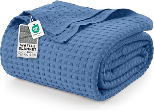 Utopia Bedding 100% Cotton Waffle Blanket King Size Wedgewood, 90x108 Inch by UTOPIABEDDING