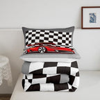 Racing Car Comforter Set, Cool Speed Race Car Down Comforter Twin Size For Kids Boys Girls Teens Bedroom, Automobile Extreme Sport Quilted Duvet Grid Buffalo Duvet Insert With 1 Pillow Cases - Image 6
