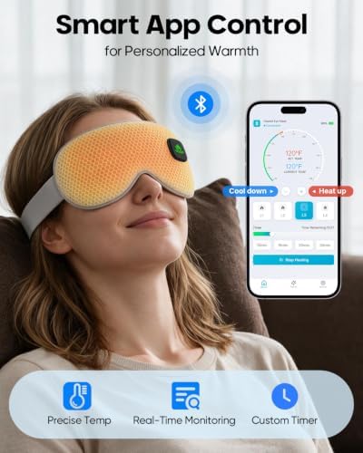 Smart Heated Eye Mask for Dry Eyes, App Controlled Cordless Warm Compress, Precise 99-149F Temperature, 1-60 Min Timer, 4 Smart Modes, Auto Shut Off, 1500mAh USB-C, Washable Cover - Image 2