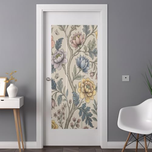 Window Privacy Film Frosted, Vintage Garden Flower Non-Adhesive Static Cling Window Tint, Rustic Floral Leaf Pastoral Beige Insulated Windows Frosted Films for Living Room, 35.4 x 78.7 Inches - Image 3