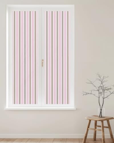 Window Privacy Film Frosted, Pink Brown Striped Reusable Static Cling Window Tints, Modern Farmhouse Vertical Stripes Heat Control Windows Films for Offices, Balcony, 29.5 x 118 Inches - Image 2