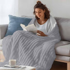 Solid Grey Throw Blanket, Simple Pure Color Fluffy Soft Blankets for Couch Bed Travel, Modern Plush Microfiber Striped Flannel Blankets, Lightweight Sofa Blankets 60"x80" - Image 3