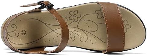 Women's Classic Flat Sandals Leather Open Toes Memory Foam One Band Ankle Strap Adjustable Slip On Shoes - Image 4