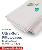 King Pillow Cases - 10 Pack Soft Pillowcase Covers - 20" x 40" (Light Grey) - Image 2