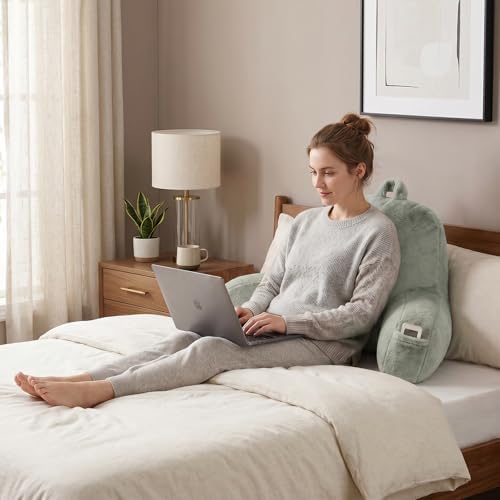 Large Plush Backrest Pillow for Sitting in Bed,Faux Fur,Green - Image 2