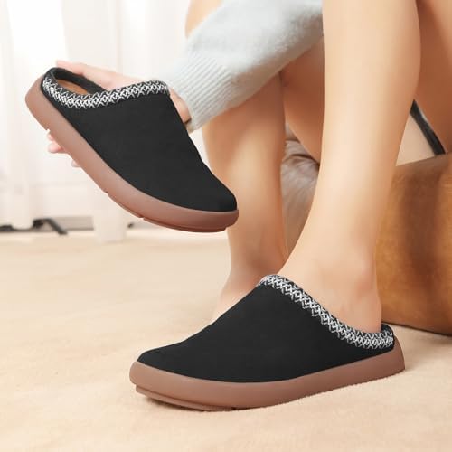 UBFEN Womens 100% Genuine Suede Mules Arch Support Indoor Outdoor Slippers - Image 2