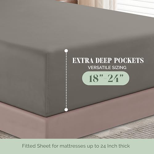 Elegant Comfort 1500 Premium Quality 6-Piece Bed Sheet Set - 18-24 Inch Extra Deep Pocket, Smart Storage Pockets, Wrinkle Free Ultra Soft 6PC Extra Deep Pocket Sheets, Queen, Gray - Image 5
