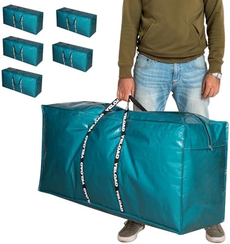 66 Gallon Extra Large Storage Bags 6 Pack – Teal XXL Heavy Duty Waterproof Moving Tote Bags for College Dorm, Travel, Clothes & Bedding Foldable Zippered Duffle with Handles by yeload