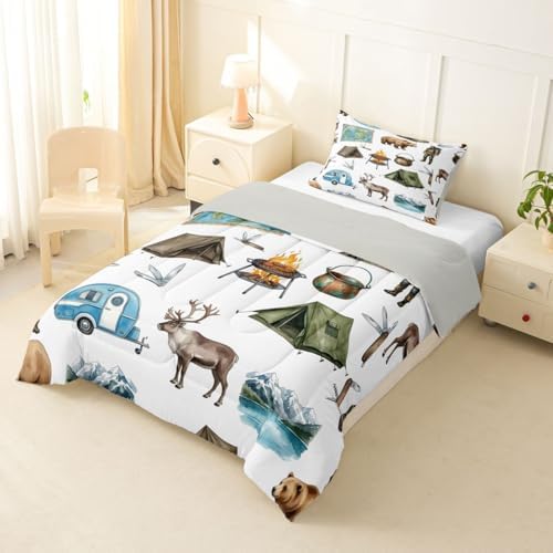 Erosebridal RV Camper Camping Kids Bedding Set Toddler Size, Hunting Deer Bear 2 Piece Bed Set for Girls Boys, Lakehouse Rustic Cabin Comforter Sets, Outdoor Travel Trailers Bedroom Decor - Image 4