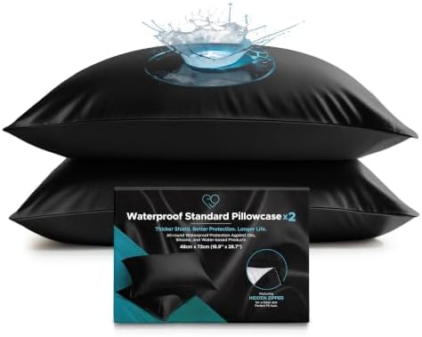 Waterproof Pillow Protectors Set of 2, Zippered, Standard, Black by Eroticgel