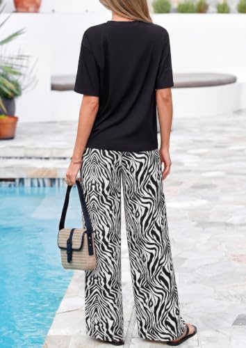 PRETTYGARDEN Women‘s Summer 2 Piece Sets Short Sleeve Tops Beach Boho Pants - Image 3
