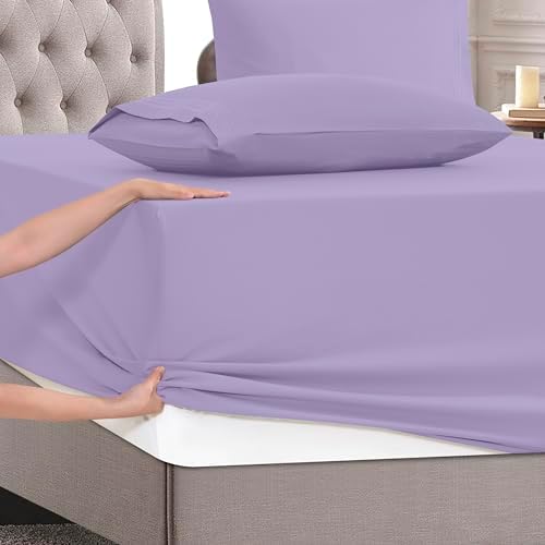 Mocassi Cal King Size 4-Piece Bed Sheet Set - 1800 Premium Hotel Quality Microfiber 18-24 Inches Extra Deep Pocket Fitted Sheet- Luxury Soft, Breathable, Wrinkle, and Fade Resistant, Lavender - Image 5