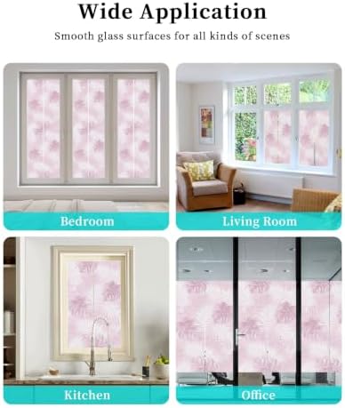 Window Privacy Film Frosted, Pink Yellow Palm Trees Tropical Non-Adhesive Static Cling Window Tint, Summer Beach Botanical Insulated Windows Frosted Films for Living Room, 35.4 x 78.7 Inches - Image 7