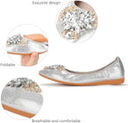 KUNWFNIX Women Ballet Flats Rhinestone Wedding Ballerina Shoes Foldable Sparkly Comfort Slip on Flat Shoes - Image 3