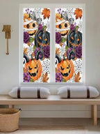 Window Privacy Film Frosted, Pumpkins Halloween Reusable Static Cling Window Tints, Black Horror Purple Floral Botanical Heat Control Windows Films for Offices, Balcony, 29.5 x 118 Inches - Image 5