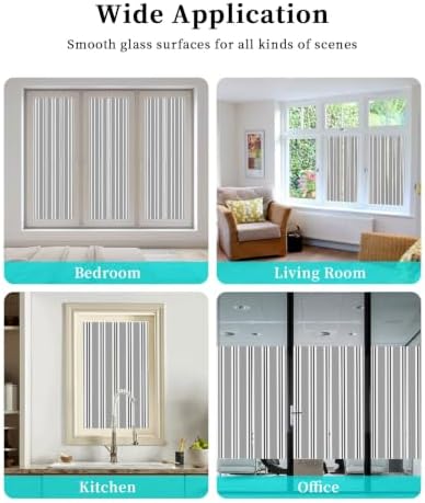 Window Privacy Film Frosted, Grey Striped Non-Adhesive Static Cling Window Tint, Modern Farmhouse Vertical Stripes Insulated Windows Frosted Films for Living Room, 35.4 x 78.7 Inches - Image 7