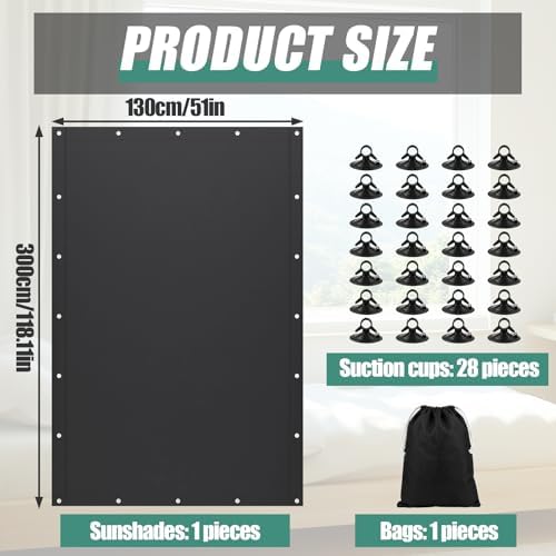 Tegeme 1 Pack Portable Blackout Travel Curtains 51" W x 118" L Black Adjustable Blackout Window Covers with Suction Cups No Drill Black Out Window Shade Light Blocker for RV Bedroom Nursery Dorm Use - Image 2