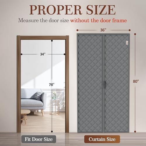 Yotache Magnetic Thermal Insulated Door Curtain Fit 34"x78" Doors, Gray - Image 2