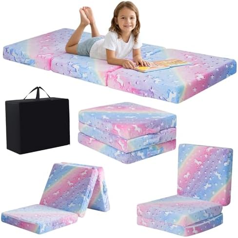 MeMoreCool Glow Rainbow Unicorn Foldable Floor Mattress Kids, 63x26 Inch by MeMoreCool