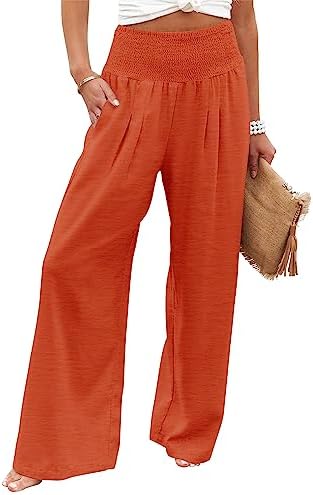 Angerella Womens Elastic High Waisted Palazzo Pants Casual Wide Leg Long Lounge Pant Trousers with Pocket by Angerella