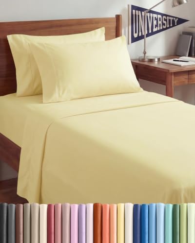 Twin XL 4 Piece Sheet Set - College Dorm Room Essentials - Butter Yellow by CGKUnlimited