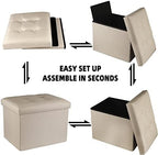 ALASDO Ottoman Storage Ottoman Footrest Stool Foldable Foot Rest Footstool Bench for Living Room 17x13x13inches Beige - Image 4