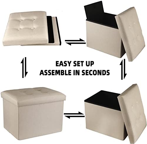ALASDO Ottoman Storage Ottoman Footrest Stool Foldable Foot Rest Footstool Bench for Living Room 17x13x13inches Beige - Image 4