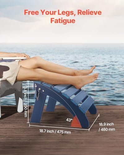 VEVOR Adirondack Ottoman, 18.7L x 18.9W x 13.8H Inch HDPE Plastic Folding Adirondack Ottoman, Weather-Resistant Foot Rest for Adirondack Chair, Widely Used for Outside Porch Pool Lawn Backyard, Blue - Image 5