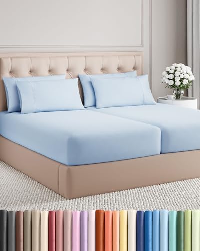 Split King 7 Piece Bed Sheet Set - Comfy, Breathable & Cooling - Sky Blue by CGKUnlimited