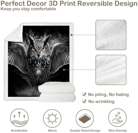 Gothic Owl Blanket Dark Aesthetic Sherpa Throw for Couch Living Room Decor, Mystical Animal Design, 50x60 Inches Soft Fuzzy Cozy Animal Black Blanket for Home Styling - Image 7