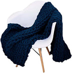 Chunky Knit Throw Blanket Chenille Yarn Soft Cozy Bulky Knitted Blanket for Sofa Bed Chair Large Hand Made Boho Home Decor Navy Blue 48x70 by Unknown