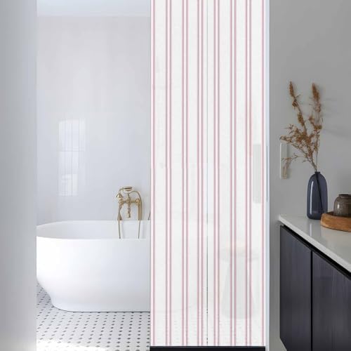 Window Privacy Film Frosted, Pink Lines Reusable Static Cling Window Tints, Modern Vertical Striped Vintage Minimalist Heat Control Windows Films for Offices, Balcony, 29.5 x 118 Inches - Image 3