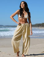 TARSE Womens Linen Wide Leg Striped Pants Casual Barrel Palazzo Harem Pants - Image 2
