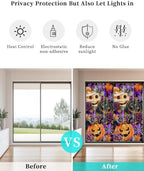 Window Privacy Film Frosted, Pumpkins Halloween Non-Adhesive Static Cling Window Tint, Black Horror Purple Check Floral Insulated Windows Frosted Films for Living Room, 35.4 x 78.7 Inches - Image 6