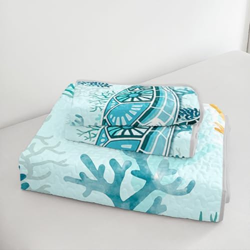 HOSIMA Kids Sea Turtle Quilt Full,Coastal Bedding with 2 Pillowcases. - Image 5