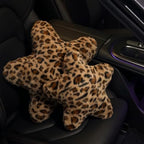 4 Pack Cute Yellow Star Car Headrest Pillow and Back Support Pillow Plush Car Neck Pillows for Driving Soft Star Shaped Throw Pillow for Car Interior Decor (Leopard Print) - Image 3