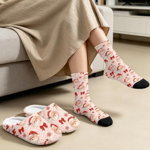 Jeiento Winter Fuzzy Slipper and Crew Socks Warm Winter Shoes Lightweight Soft Cushion House Slipper Bedroom Shoes - Image 3