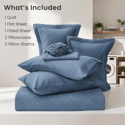 Love's cabin Quilts for Queen Bedspreads, 7 Pieces Bed in a Bag, Misty Blue - Image 6