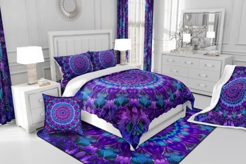 Erosebridal Mandala Comforter Set Twin Boho Chic Medallion Bedding Set for Kids Girls Teens Women Bedroom Decor, Bohemian Exotic Flower Quilted Duvet Mandala Tie Dye Spiral Comforter+1 Pillow Case - Image 6