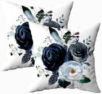 EMMTEEY Black Grey White Roses Watercolor Floral Pillow Covers by EMMTEEY