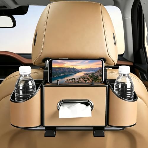 Back Seat Car Organizer, Nappa Leather Seat Organizer with Cup Holders by Unknown