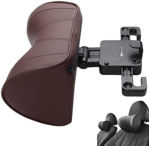 Adjustable U-Shaped Car Headrest Pillow, 180° Head Neck Pillow for Driving Support Seat Ergonomic Design Leather Comfortable Short Trips Supporting Long Ride Travel Sleeping Essentials(Leather-Coffee) by Unknown