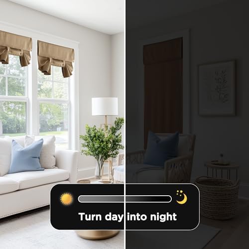 RYB HOME 2 Panels 100% Blackout French Door Curtains Set of 2 - W26 x L72, Mocha - No Drill Door Window Curtains Thermal Insulated Privacy Assured Shades for Front Entrance - Image 6