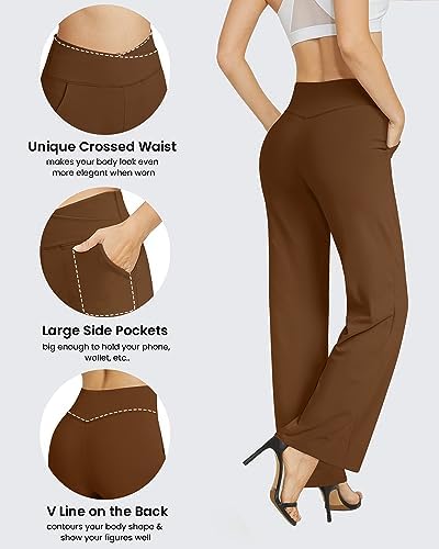 G4Free EverGoing Wide Leg Yoga Pants for Women Crossover Waist with Pockets - Image 4