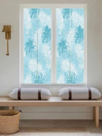 Window Privacy Film Frosted, Cyan Blue Palm Trees Tropical Reusable Static Cling Window Tints, Summer Beach Botanical Heat Control Windows Films for Offices, Balcony, 29.5 x 118 Inches - Image 5